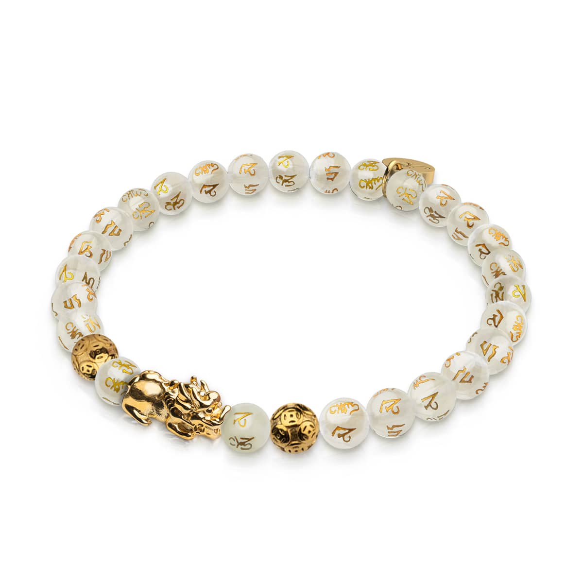 Bracelet Mini Pixiu Feng Shui | Élément OR | Agate blanche x or 18 carats